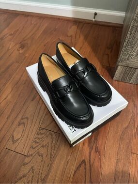 Black Leather Lug Sole Loafers